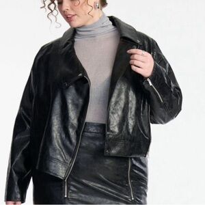Women's Black Boxy Faux
Leather Jacket
